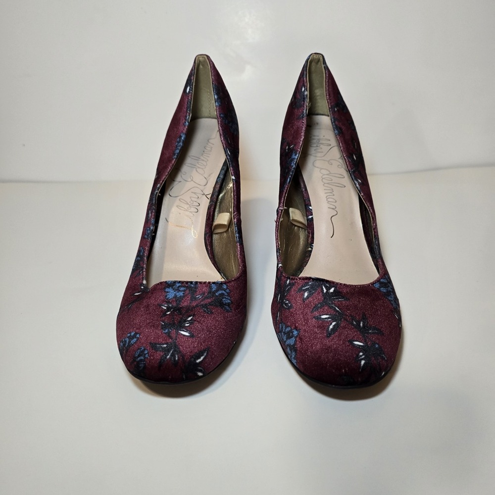 Libby Edelman Sean Floral Velvet Pumps Size 9 Burgundy Block Heel Shoes